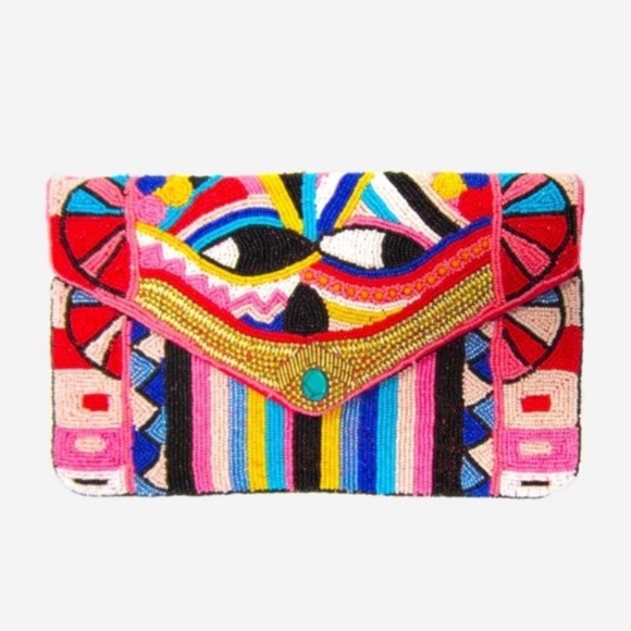 Eye Accented Seed Beaded Clutch/ Crossbody Bag - Picture 3 of 7